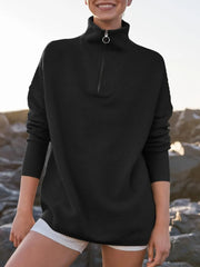 2024 Fall Quarter Zip Oversized Casual Loose Rib Knit Cozy Pullover