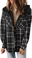 Womens Plaid Long Sleeve Button Down Fleece Warm Coat