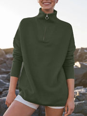 2024 Fall Quarter Zip Oversized Casual Loose Rib Knit Cozy Pullover