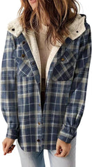 Womens Plaid Long Sleeve Button Down Fleece Warm Coat