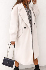 Elegant Double-breasted Blazer-collar Long Woolen Coat