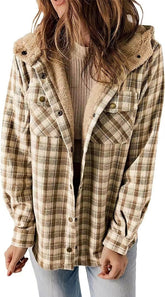 Womens Plaid Long Sleeve Button Down Fleece Warm Coat