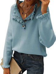 Women's Crew Neck Ruffle Cashmere Pullover Sweater