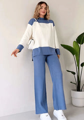 Long Sleeves Two piece Panel Knitted Suit Set