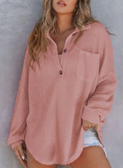 New Women's Waffle Knit Long Sleeve Sweatshirt (Buy 2 Free Shipping)