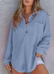 New Women's Waffle Knit Long Sleeve Sweatshirt (Buy 2 Free Shipping)