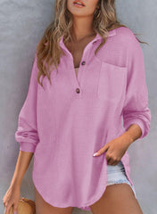 New Women's Waffle Knit Long Sleeve Sweatshirt (Buy 2 Free Shipping)