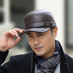 🔥Black Friday Sales - 49% OFF🔥PU Leather Flat Top Warm Baseball Cap