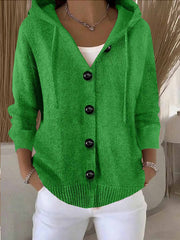 Women's Casual Hooded Long Sleeve Button Cardigan Sweater
