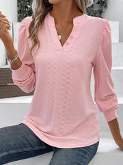 Casual Plain V Neck Long Sleeve T-shirt