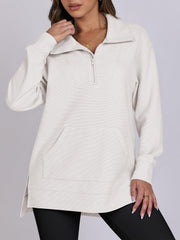 Women's Oversized High Neck Half Zip Knit Sweatshirt (Buy 2 Free Shipping)