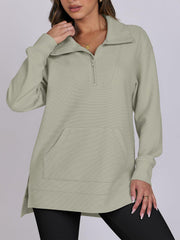 Women's Oversized High Neck Half Zip Knit Sweatshirt (Buy 2 Free Shipping)