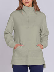 Women's Oversized High Neck Half Zip Knit Sweatshirt (Buy 2 Free Shipping)