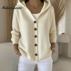Women Cotton Plain Long Sleeve Comfy Casual Cardigan