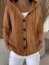 Women's Casual Hooded Long Sleeve Button Cardigan Sweater