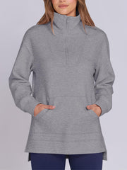 Women's Oversized High Neck Half Zip Knit Sweatshirt (Buy 2 Free Shipping)