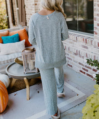 BRUSHED KNIT LONG SLEEVE TOP AND PANT SET