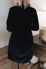 Solid Velvet Vintage Casual Long Sleeve Shirt Dress
