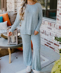 BRUSHED KNIT LONG SLEEVE TOP AND PANT SET