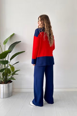 Long Sleeves Two piece Panel Knitted Suit Set