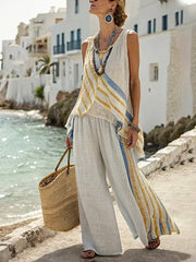 Women Summer Loose Striped Pants Suit