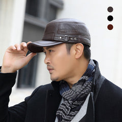 🔥Black Friday Sales - 49% OFF🔥PU Leather Flat Top Warm Baseball Cap