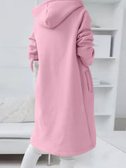 Solid Zipper Drawstring Midi Hooded Jacket