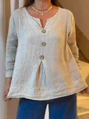 Women's Long Sleeve V-Neck Solid Color Notch Collar Shirt Casual Button-Down Shirt Top