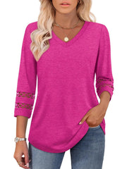 2025 Women's Trendy V-Neck T-Shirt with 3/4 Sleeves - Stylish & Comfortable Top