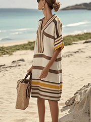 Women Summer Contrast Striped Dress
