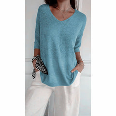 🔥Hot Sale 49% OFF👍🏻💖Solid Color Knitted V-neck Top💖