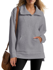 Women's Oversized High Neck Half Zip Knit Sweatshirt (Buy 2 Free Shipping)