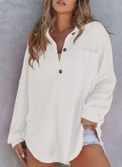 Women's Waffle Knit Henley Button Shirt Jacket