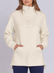 Women's Oversized High Neck Half Zip Knit Sweatshirt (Buy 2 Free Shipping)