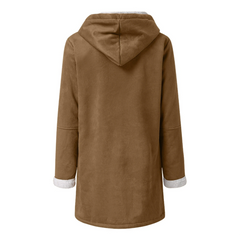 Women's Coat Solid Color Casual Button Cardigan Warm Mid-Length Hooded Pocket