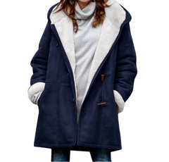 Women's Coat Solid Color Casual Button Cardigan Warm Mid-Length Hooded Pocket