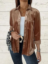 Lapel Single-breasted Gold Velvet Shirt