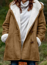 Women's Coat Solid Color Casual Button Cardigan Warm Mid-Length Hooded Pocket
