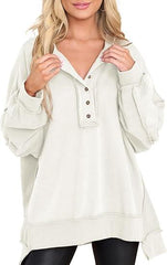 Women's Casual Oversized Button Henley Neck Pullover Tunic Sweatshirt