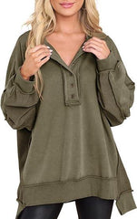 Women's Casual Oversized Button Henley Neck Pullover Tunic Sweatshirt