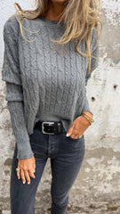 Women's Autumn Round Neck Long Sleeve Knitted Sweater Top