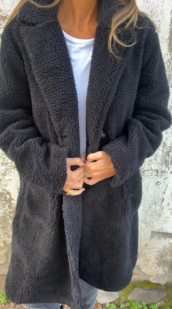 Cashmere Fluffy Long Sleeve Lapel Women's Plush Top Long Coat