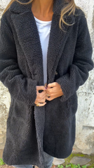 Cashmere Fluffy Long Sleeve Lapel Women's Plush Top Long Coat