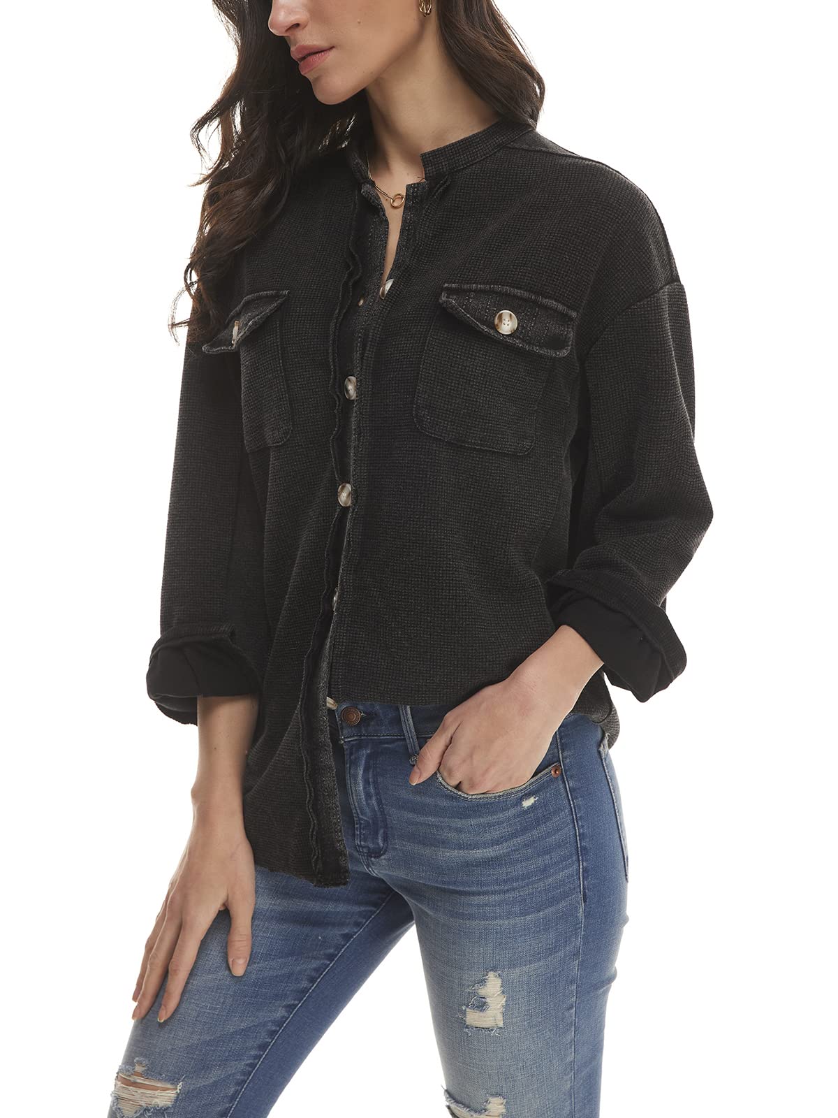 Waffle Knit Cozy Shirt Jacket