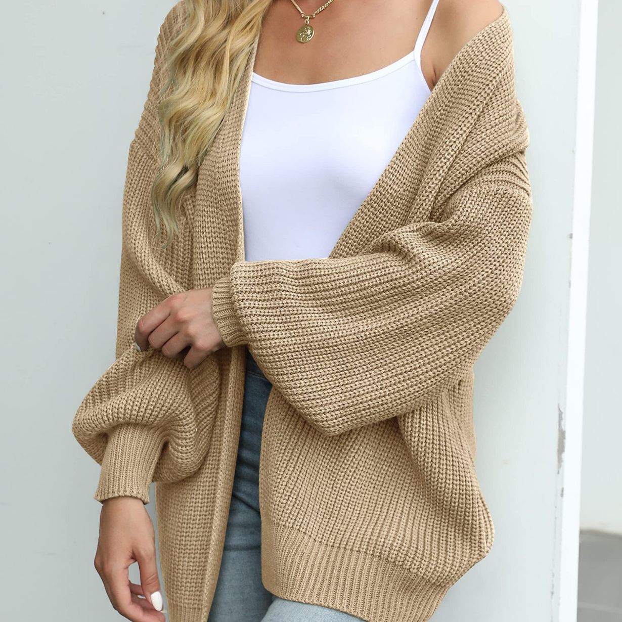 Women's Lantern Sleeve Cardigan with Pocket
