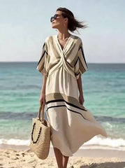 Women'S Casual Cross Stripe Print Dress