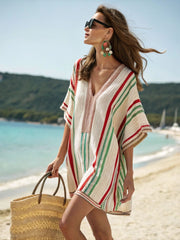 Ladies' V-neck Striped Casual Loose Fit Dress