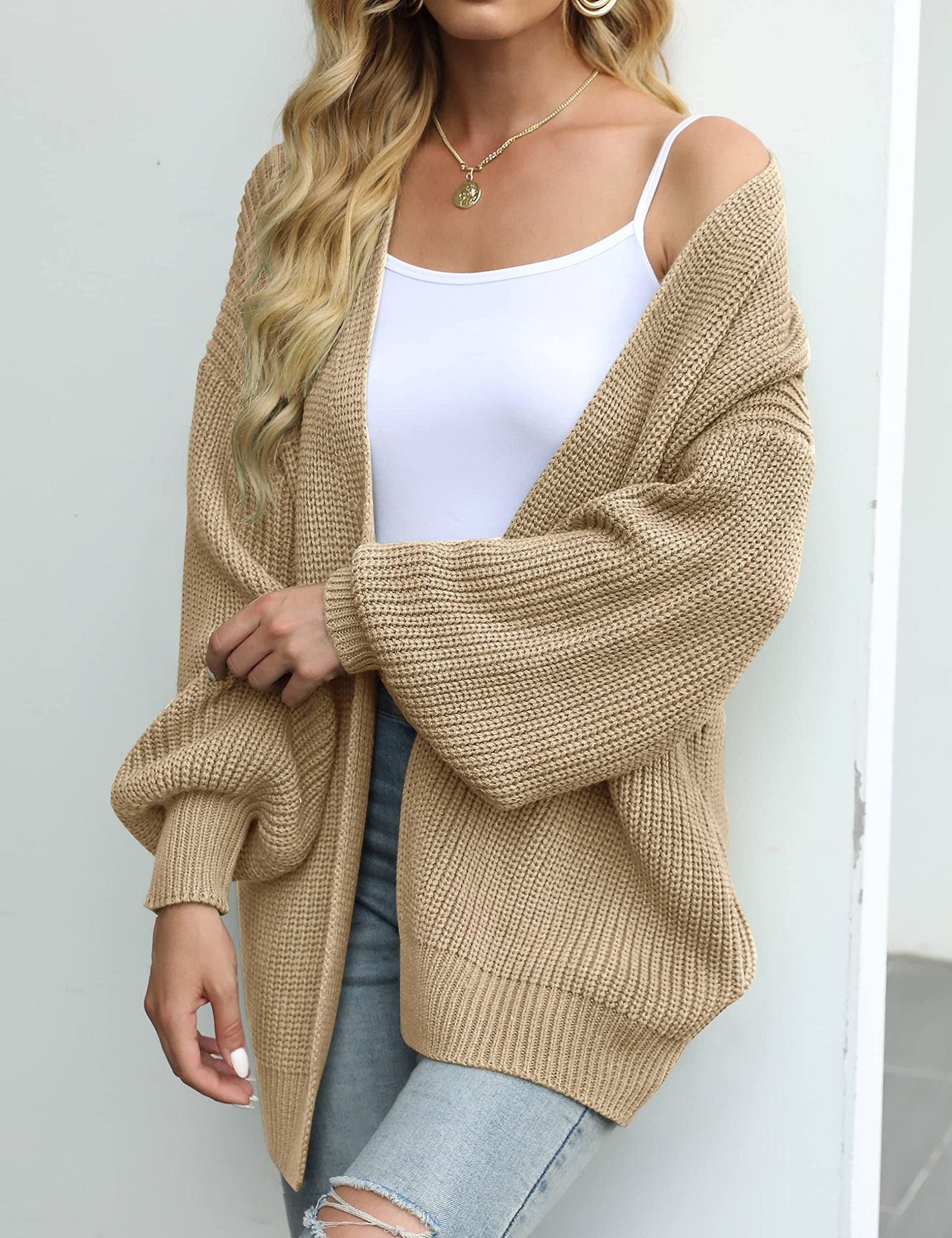 Women's Lantern Sleeve Cardigan with Pocket