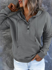 Women's Fashion Ladies Temperament Elegant Commuter Solid Color Pullover Hooded Drawstring Insert Pockets Sweater
