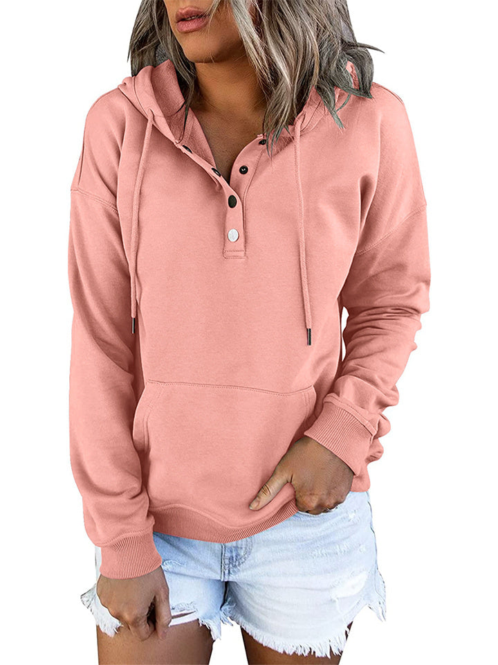 Women's Fashion Ladies Temperament Elegant Commuter Solid Color Pullover Hooded Drawstring Insert Pockets Sweater